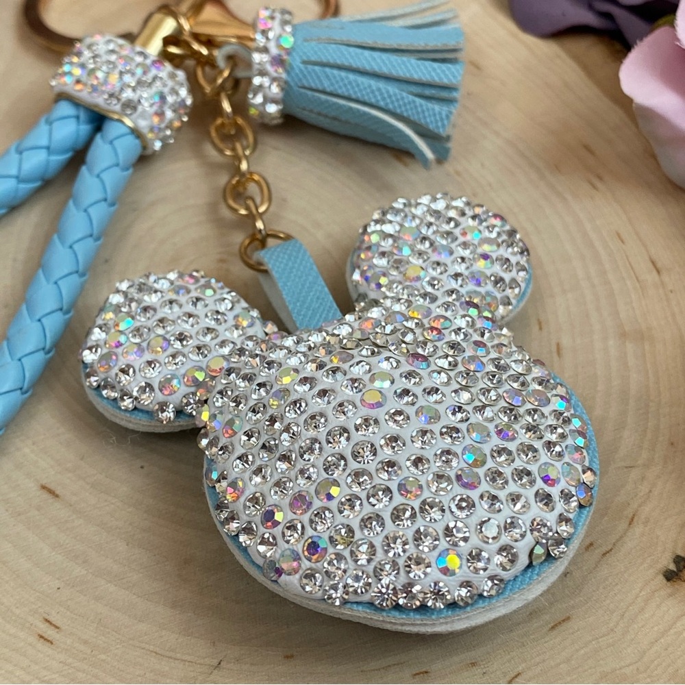 Crystal Mickey Mouse with Light Blue Tassel & Braided Wristlet Keychain - Picture 7 of 12
